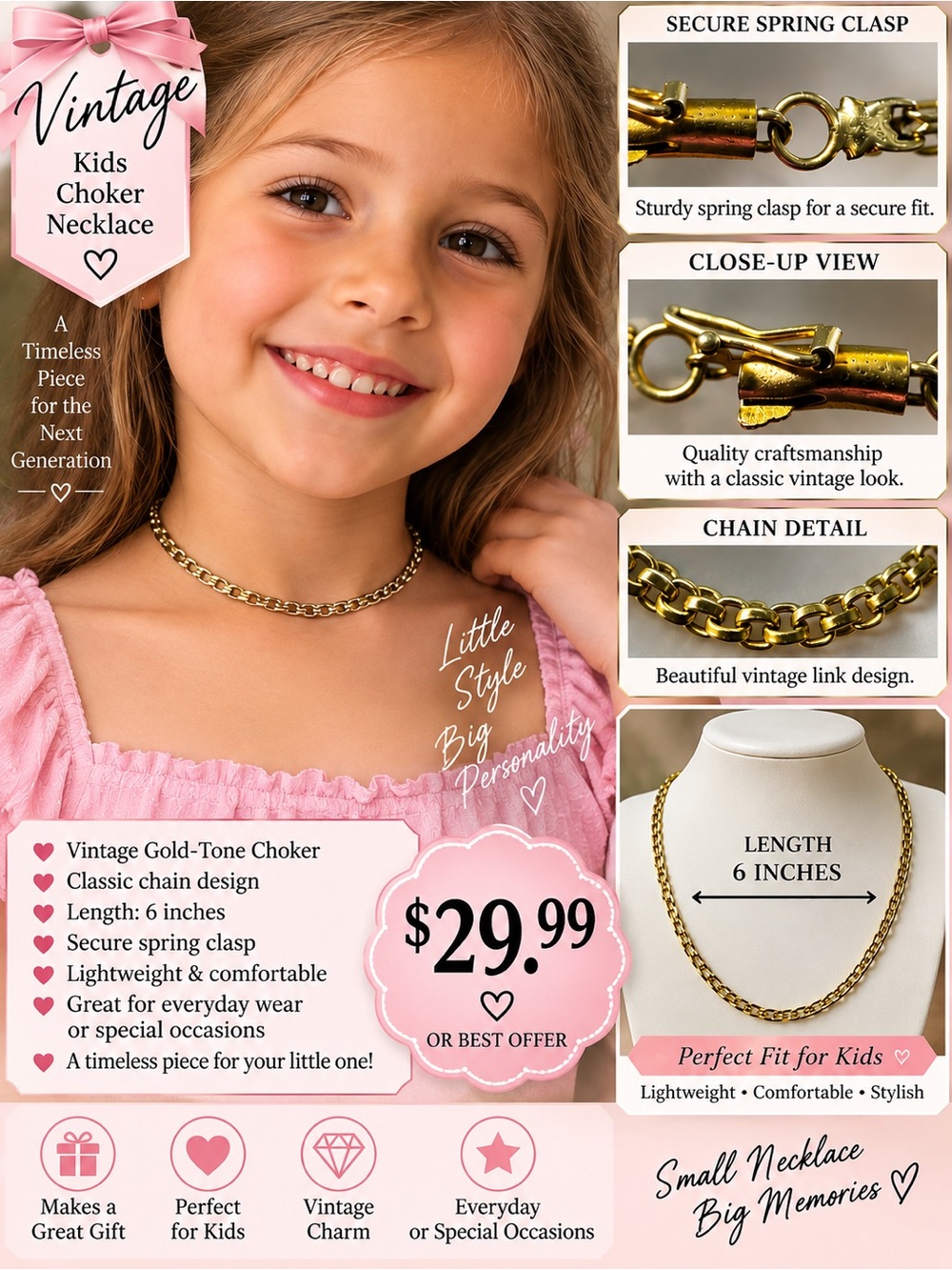 Vintage Gold-Tone Kids Choker Necklace - 6"